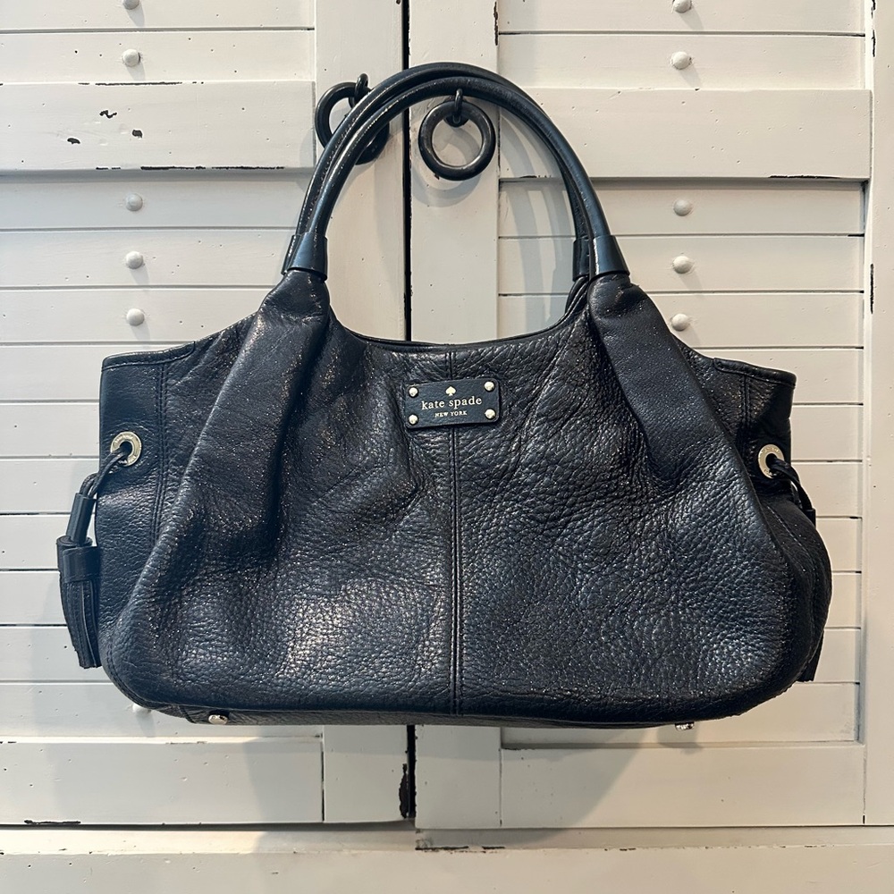 Kate Spade Black Shoulder Bag with Pebbled Leather tassel women’s New York